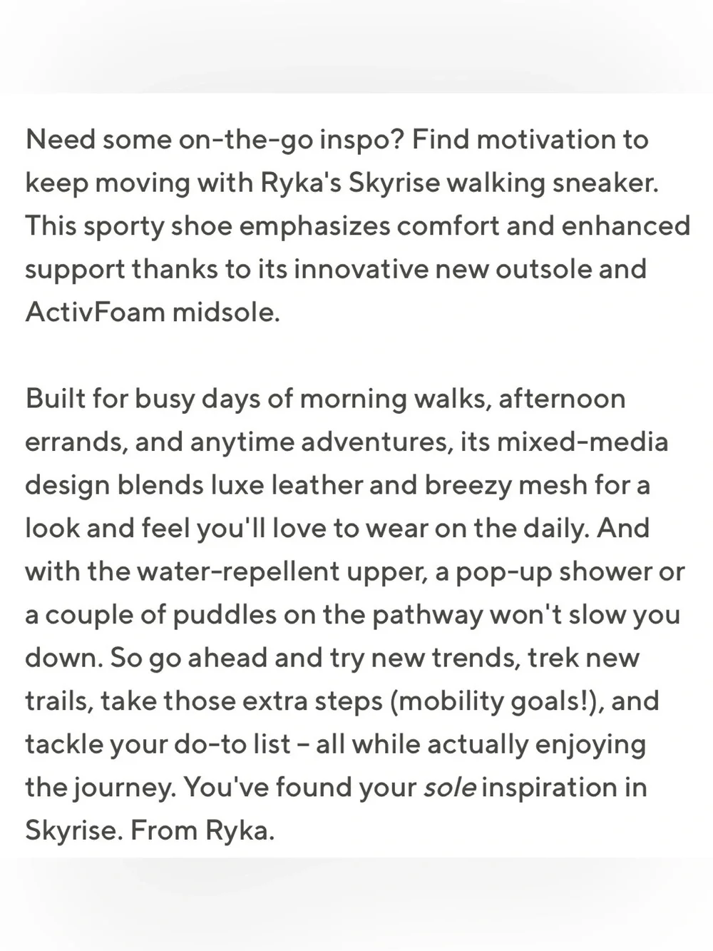 Ryka water repellent